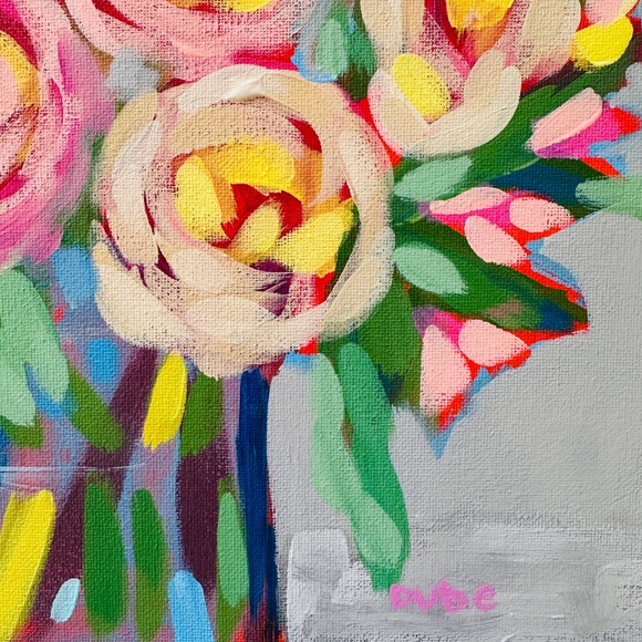 Original Floral Bouquet Painting Modern Abstract Art 12 x12 Canvas One of a Kind - Picture 4 of 8